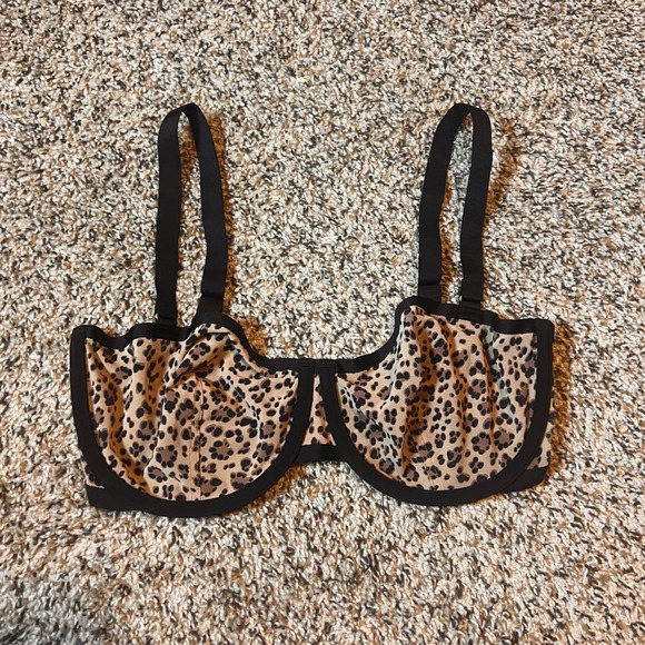 Cuup The Balconette Bra Leopard‎ Print Sheer Unlined Adjustable Straps 32F - Picture 1 of 5